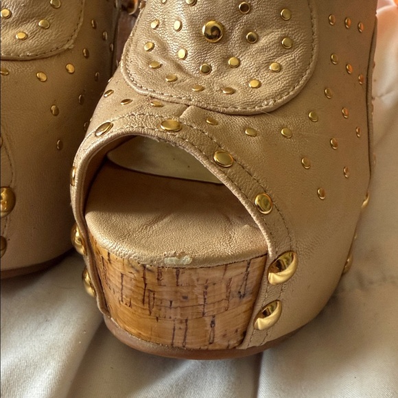 Cathy Jean tan Cork Wedges with Gold round studs Bohemian Summer Style s⦠- Picture 7 of 11
